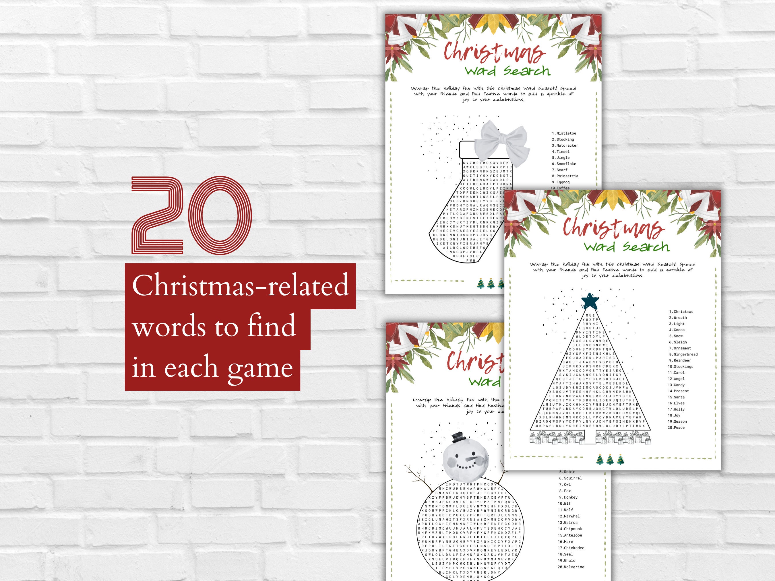 Christmas Word Search Printable Puzzle Bundle for Kids and Adults ...