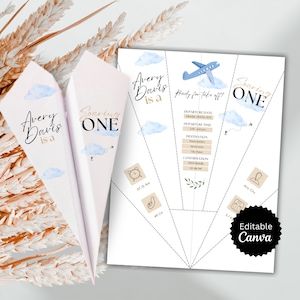 Invito per il primo compleanno in aeroplano di carta, decorazioni per feste in aereo pieghevoli DYI per la tua festa a tema aeroplano, invito in aereo per feste in aereo fai-da-te