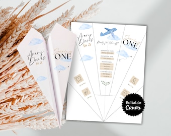 Paper Airplane First Birthday Invitation, DYI foldable Airplane Party Decor for your Airplane theme party,Airplane Invite dyi airplane party