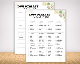 Low Oxalate Food Grocery List for Kidney Stones, Renal Diet Meal Planner for High Oxalate Food Guide, Kidney Disease Diet Plan Nutrition