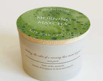 Candela di soia al matcha per il mattino / Candela in cera di soia profumata al tè verde matcha / Fatta a mano / Regalo per gli amanti del matcha / Decorazione per la casa in stile caffetteria