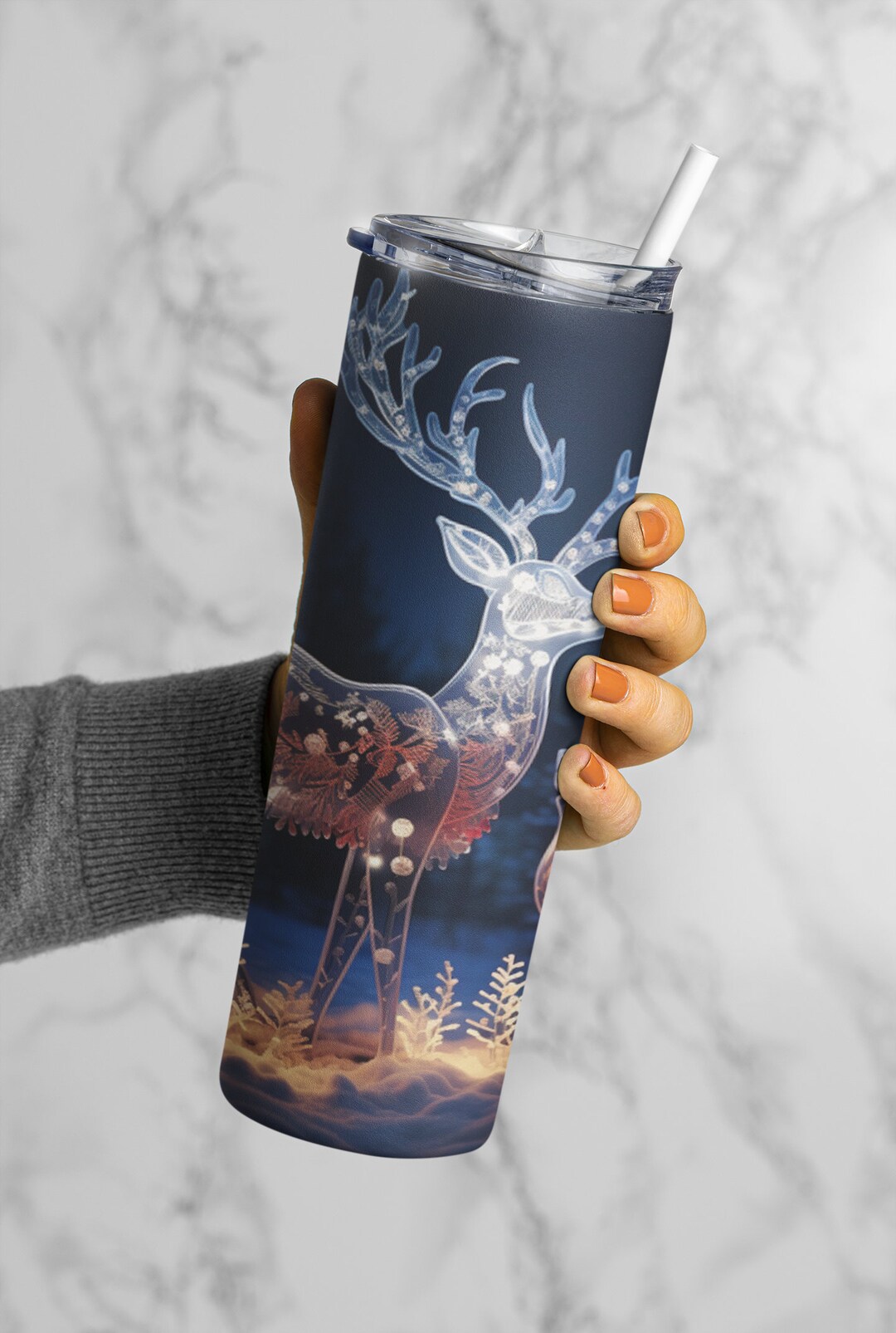 Christmas Deer 20 Oz Skinny Tumbler Sublimation Design - Etsy
