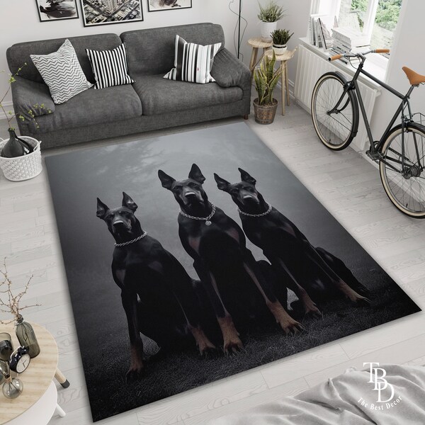 Doberman, Pit Bull, Dog Rug, Animal Mat, Black Doberman Rug, Black Dog Rug, Black Rug, Bull Dog Rug, Black Luxury Rug, Dog Gift