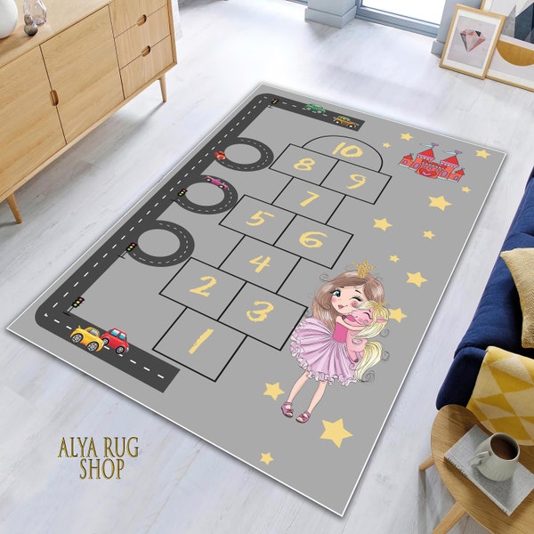 Tapis de jeu de marelle, tapis éducatif, tapis de chambre d’enfants, tapis de jeu de pépinière, tapis de marelle, tapis de jeu, tapis de chambre de fille, tapis de chambre d’enfants