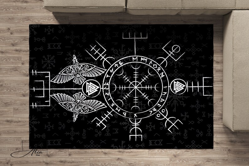Viking Rug, Scandinavian Carpet, Ethnic Decor, Valknut Pagan Mat, Norse