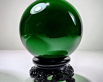 80mm Green Crystal Ball, Dark Green Glass Scrying Sphere, 3.15 Inches