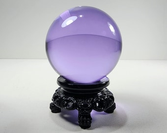 60mm Small Purple Crystal Ball with Stand, Little Violet Glass Scrying Sphere, 2.36 Inch