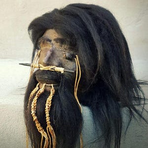 Shrunken Head, Real Leather and Hair, Oddities, Curiosities, 5 Inch