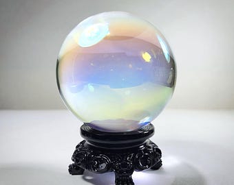 80mm Aurora Crystal Ball, Rainbow Glass Scrying Sphere, 3.15 Inch
