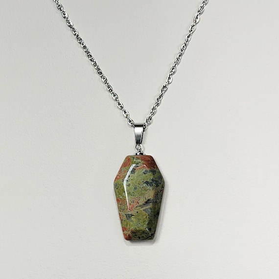 Dragons Blood Jasper Coffin Necklace, Gothic Jewelry