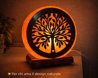 SAL DEL HIMALAYA ® Lámpara de Sal del Himalaya - Árbol de la Vida - 20 x 22 x 10 cm - Con base de madera, cable y bombilla incluidos.