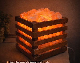 HIMALAYAN SALT ®Lampada di Sale Himalayano con base in Legno- Armonia e Benessere per la tua casa.