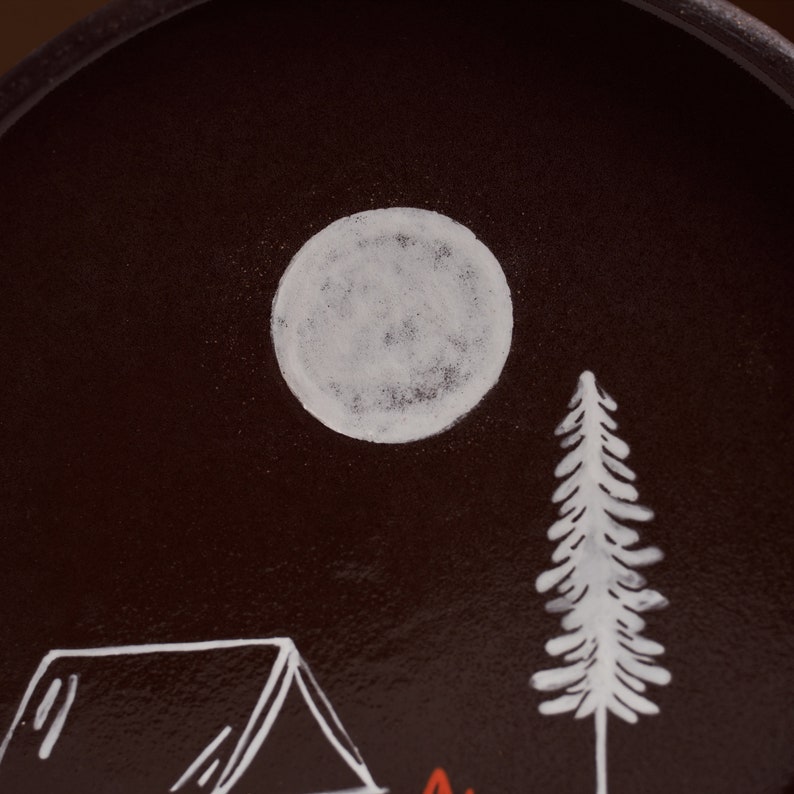 9" Handmade Ceramic Nature and Camping Patterned Plates, Ceramic Speckled Plate, ceramic plates image 3