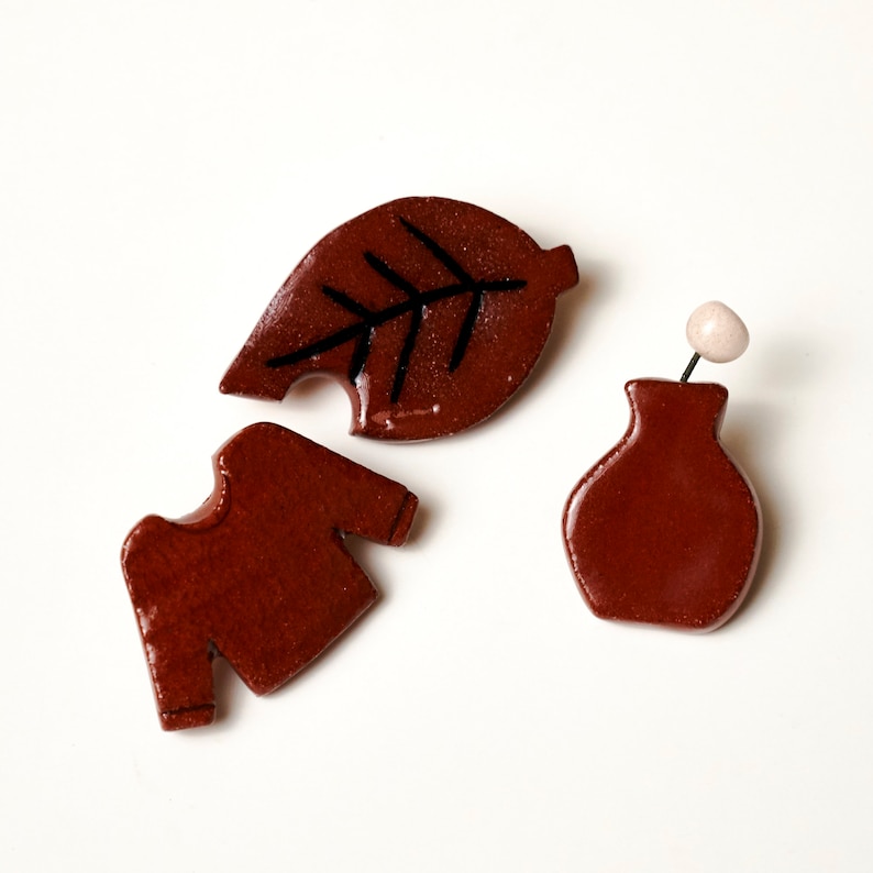 Handcrafted Ceramic Brooches, Unique and Stylish Accessories, set of 3  pin brooch