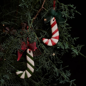 Green and Red Candy Cane Gift Tag | Christmas Ornaments Gift Tags | Ceramic Candy Cane Christmas Tree Ornament | 3 Pieces