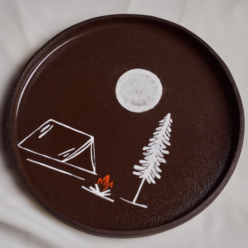 9" Handmade Ceramic Nature and Camping Patterned Plates, Ceramic Speckled Plate, ceramic plates image 2