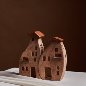Charming Ceramic Old Houses | 7&quot; Crooked House Decor | Ceramic Big Houses | Artisan-Made Crooked Home | Rustic Old & Crooked Ceramic Houses