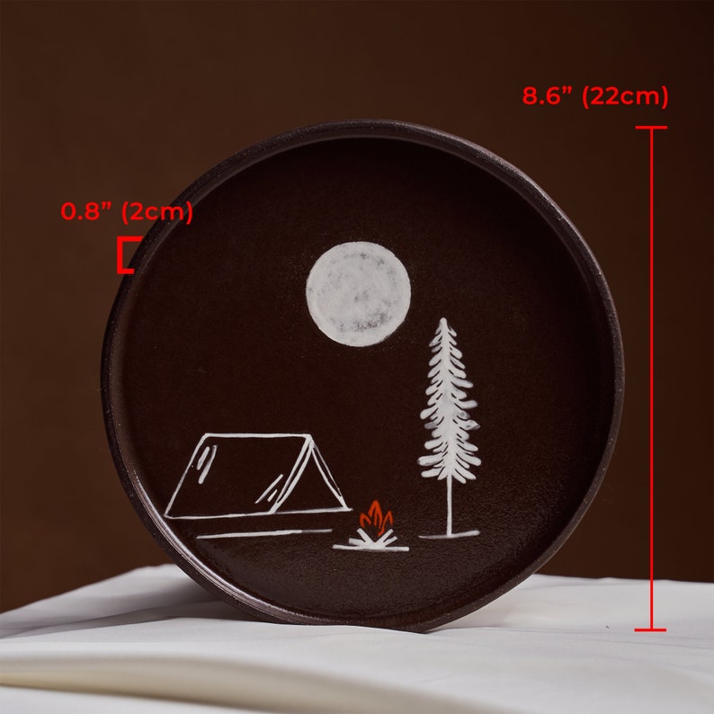 9" Handmade Ceramic Nature and Camping Patterned Plates, Ceramic Speckled Plate, ceramic plates image 9