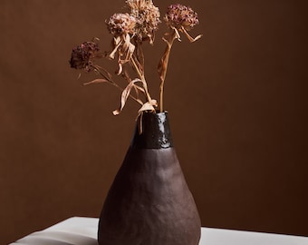 Dark Brown Ceramic Vase Handmade | Stoneware Ceramics Vase | Modern Ceramic Vase | Perfect Gift Idea | Tall Vase Decorating Ideas