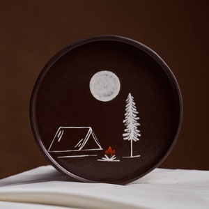9" Handmade Ceramic Nature and Camping Patterned Plates, Ceramic Speckled Plate, ceramic plates image 1