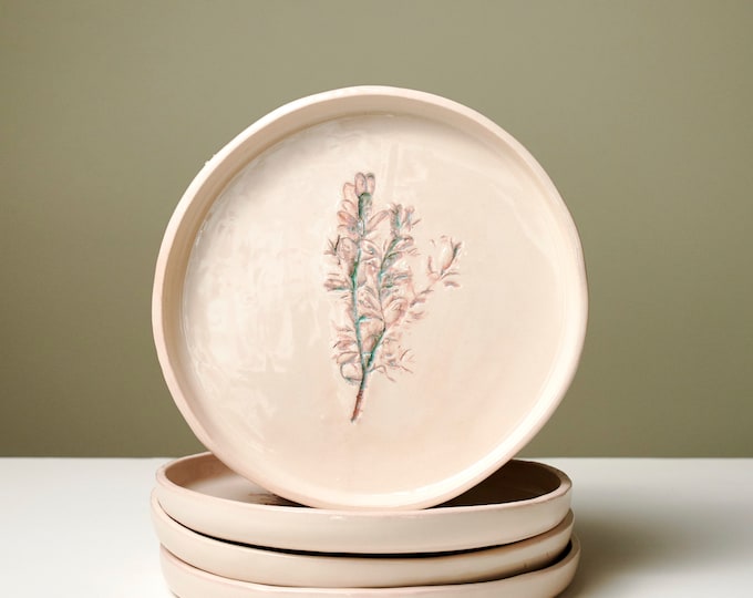 Handmade Leaf Printed Ceramic Plate: Artisanal Tableware Set