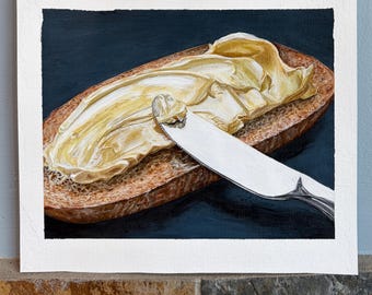 Buttered Toast Acrylic Painting Hand-Painted