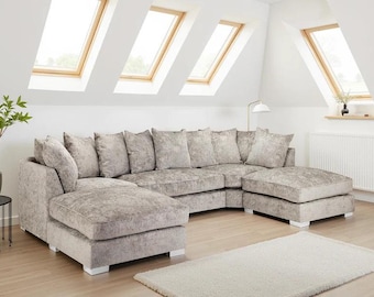 BISHOP U Shape Sofa SCATTER Back: Truffle Fabric, Large MODERN U Shaped Corner Sofa for Living Room