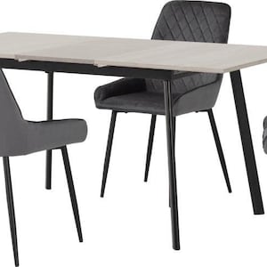 Mesa de comedor extensible AVERY de 120–160 cm: Hormigón/Efecto roble gris. Juego de mesa extensible moderno.