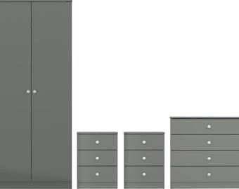 DENVER 2 Door WARDROBE Bedroom Set: Grey or White Gloss Modern Furniture STORAGE Set