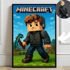 Niestandardowy portret Minecraft ze zdjęcia | Spersonalizowany prezent Pixel Art | Plakat z postacią Minecraft | Sztuka ścienna gracza | Pobieranie cyfrowe lub drukowanie