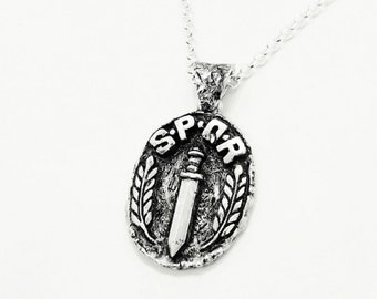 Men Jewelry, SPQR Necklace, Solid silver 925 Pendant, gladiator pendant