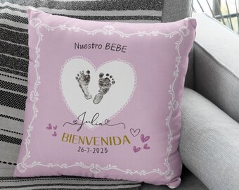 Cojín personalizado bebe-Almohada de anuncio de nacimiento - Huellas  - Almohada de guardería - Nuevo regalo para bebés, Baby Shower