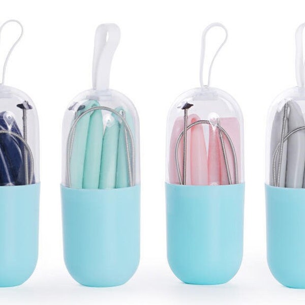 Food Grade Reusable Silicone Straws with Cleaner and Case