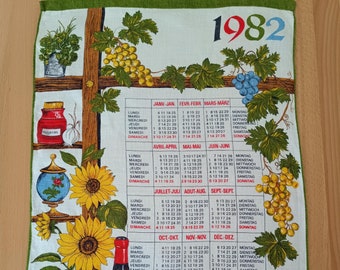 Vintage kitchen linen towel calendar 1982 with fondue Kreier