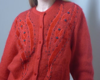 Vintage 80er Jahre Italienische Mohair Strickjacke / Super Kid Mohair Pullover /