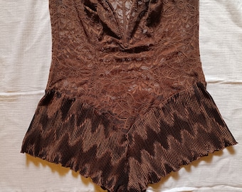 Vintage 90s La Perla  lace bodysuit  / vintage brown corset