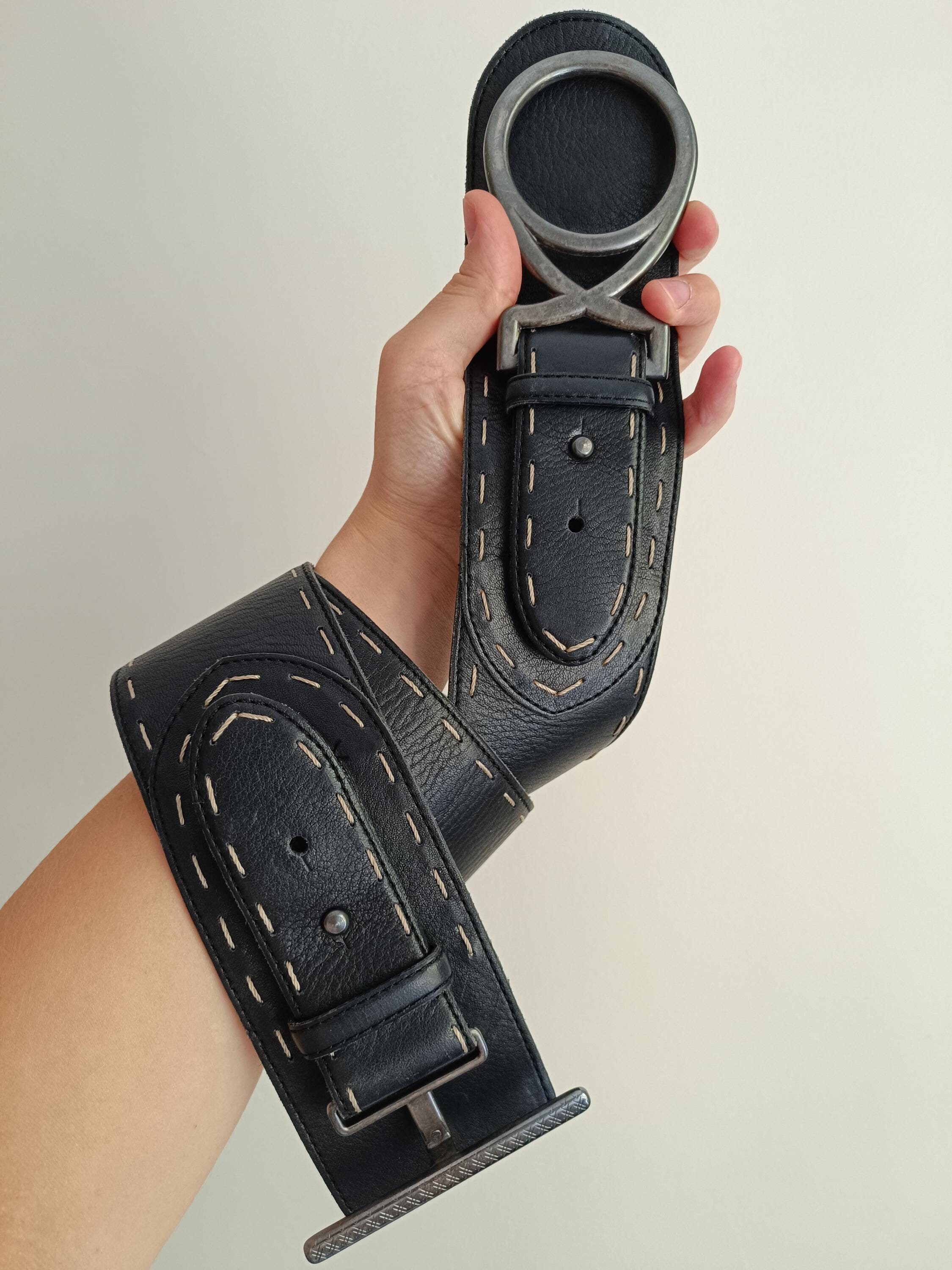 Vintage Avion Black Leather Belt With Metal Buckle - Etsy display picture 2