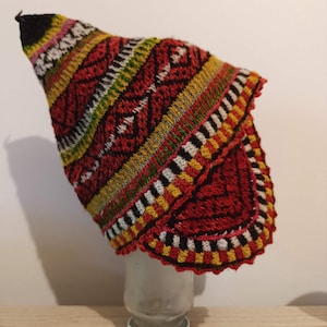 Vintage wool Chullo hat / Vintage chullo knit hat Peruvian Bolivian Traditional Andean Mountain Hat extra small/XS geometric handmade Chullo