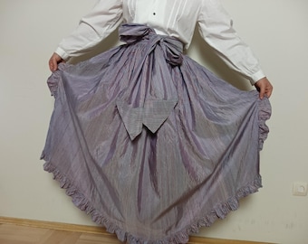 Vintage silk large apron with ruffles and wide long ties