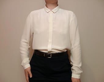 y2k Curillus Paris classic ivory silk blouse with small collar