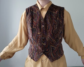 Vintage 70s 80s Psychedelic velvet paisley vest, vintage paisley waistcoat, vintage hippie psychedelic waistcoat