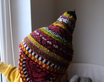 Vintage Wool Chullo Hat / Vintage Chullo Knit Hat Peruvian