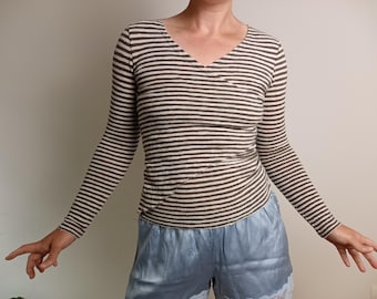 Jersey de punto a rayas de lana merino marrón beige