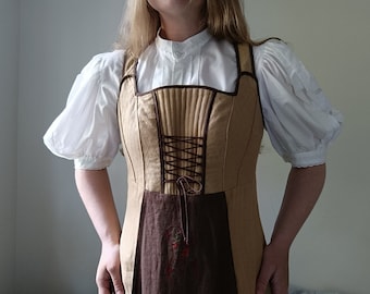 Vintage Austrian linen corset style  dress   / vintage Dirndl linen corset dress