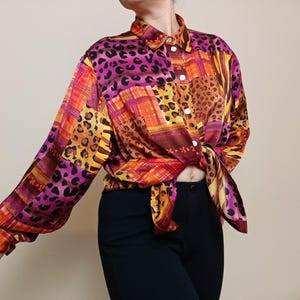 Vintage 90s Peter Hahn multicolour  animal print silk blouse