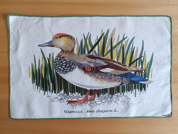 Vintage Swiss linen napkin Kreier / Napkin with duck print
