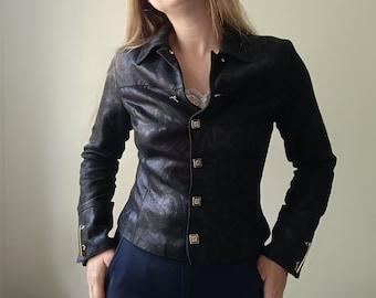 90s Versace jacket small size/ Vintage Gianni Versace jacket with pin and logo buttons / Vintage Versace jacket