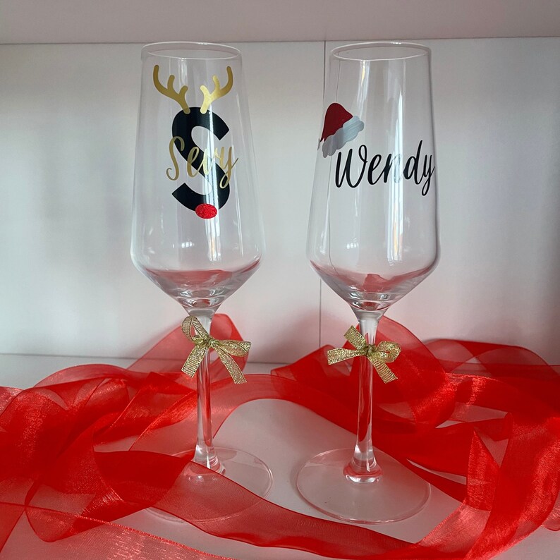 Personalised Champagne Flutes / Christmas / Santa Hat / Custom Etsy