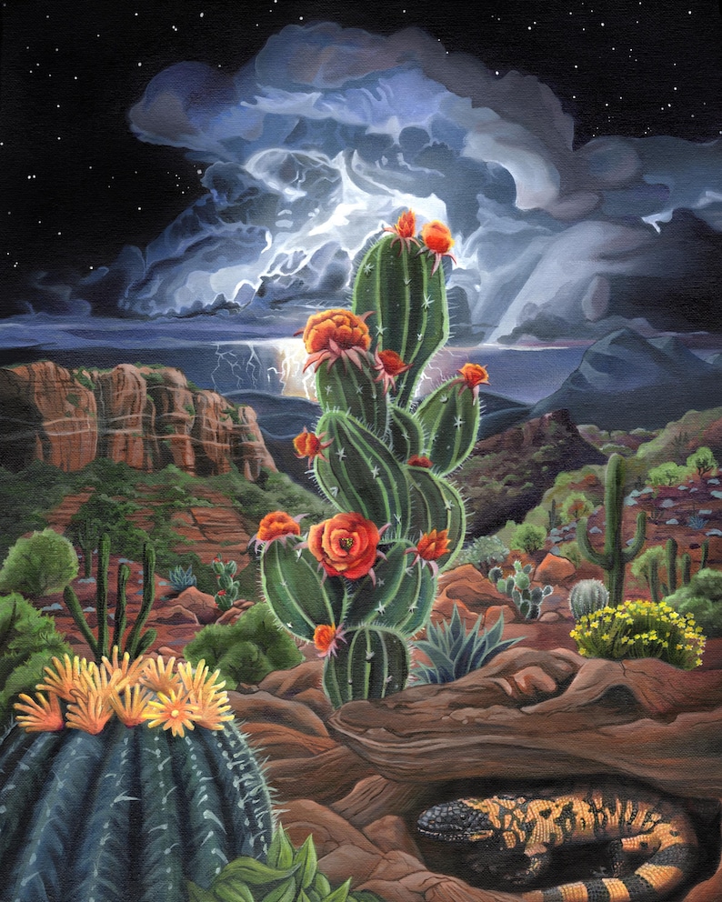 Desert Lightning Storm Art Print – Southwest Landscape Painting (8.5x11 ...