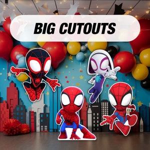 Découpes de fête d'anniversaire Spidey et ses amis, décorations, centres de table, enseignes pour pelouse, carte de jardin, enseigne de jardin, décoration de table